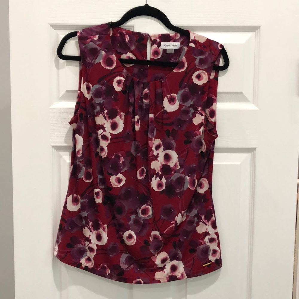 Calvin Klein Pleated Neck Sleeveless Top